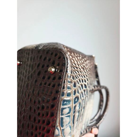 Brahmin Duxbury Satchel Petrol Magnus Croc Embossed Leather Bag Strap Dust Bag - Picture 6 of 16